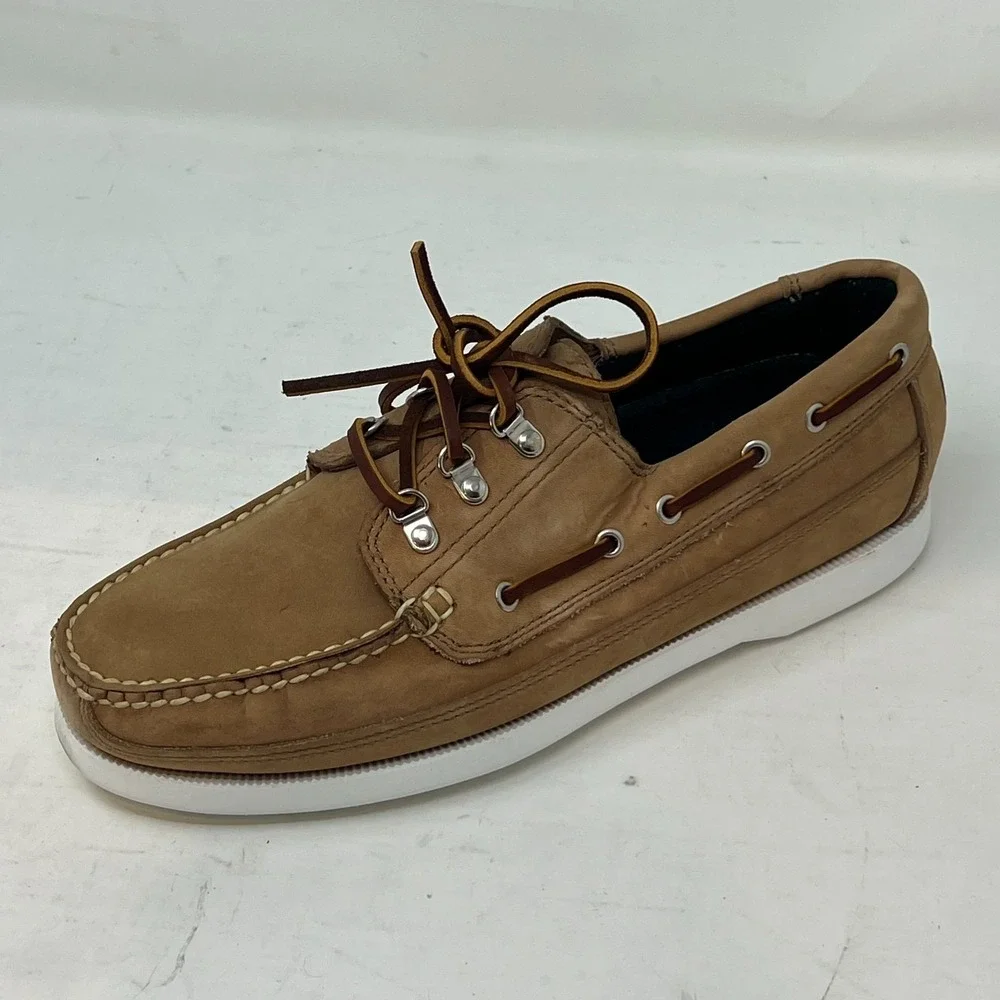 Polo Sport‎ Ralph Lauren Boat Shoes Tan Leather Moc Toe Beige Men's 10D VTG NEW